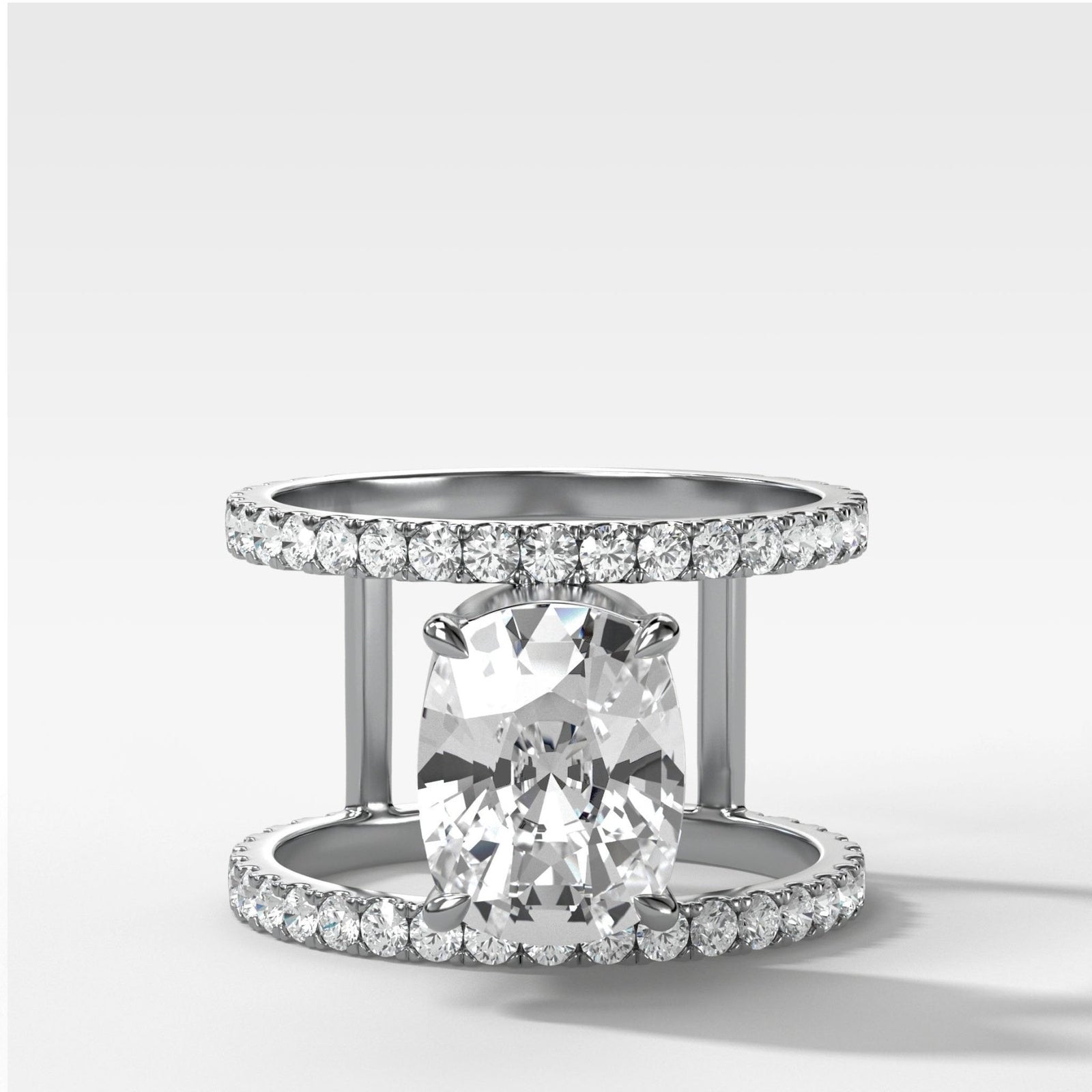 Double Row Gap Engagement Ring With Elongated Cushion Cut Diamond - GOODSTONE