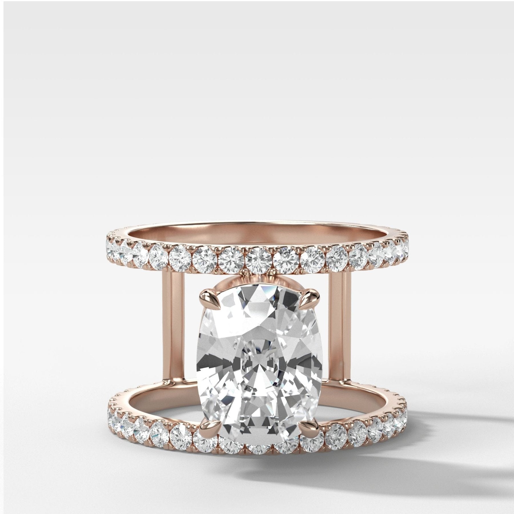 Double Row Gap Engagement Ring With Elongated Cushion Cut Diamond - GOODSTONE