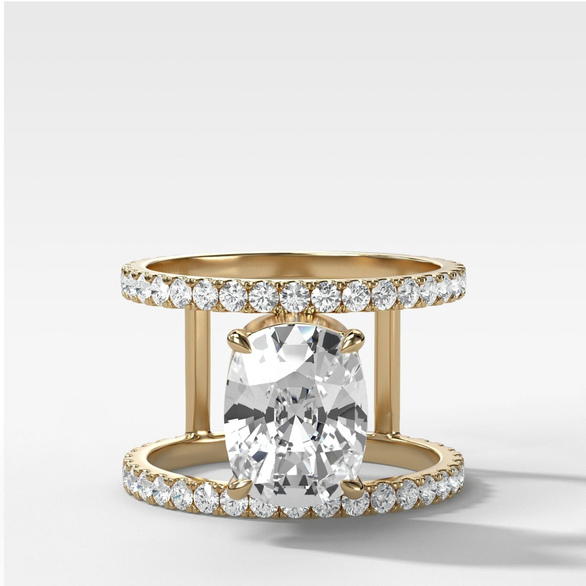 Double Row Gap Engagement Ring Elongated Cushion Cut Diamond