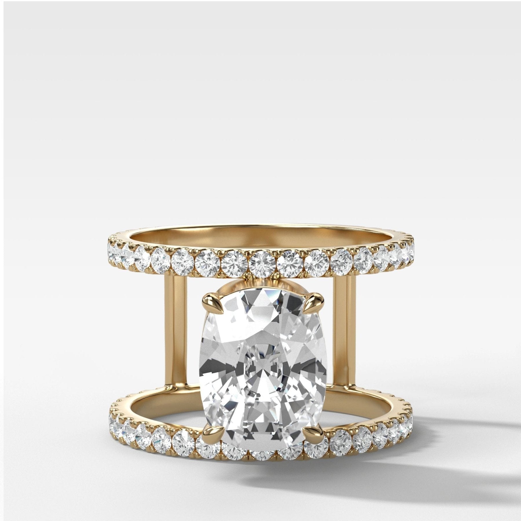 Double Row Gap Engagement Ring With Elongated Cushion Cut Diamond - GOODSTONE
