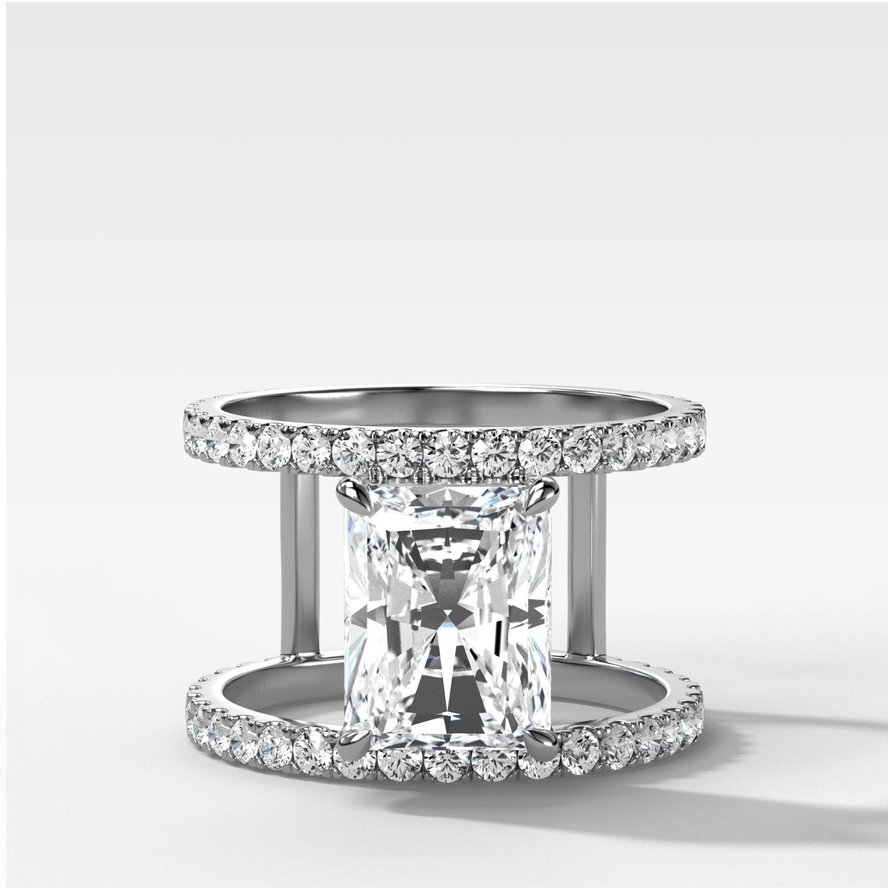 Double Row Gap Engagement Ring With Elongated Radiant Cut Diamond - GOODSTONE