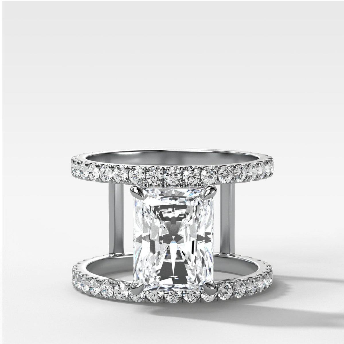 Double Row Gap Engagement Ring With Elongated Radiant Cut Diamond - GOODSTONE