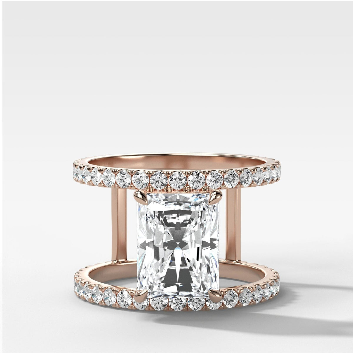 Double Row Gap Engagement Ring With Elongated Radiant Cut Diamond - GOODSTONE
