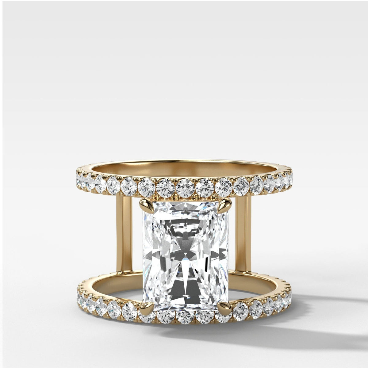 Double Row Gap Engagement Ring With Elongated Radiant Cut Diamond - GOODSTONE