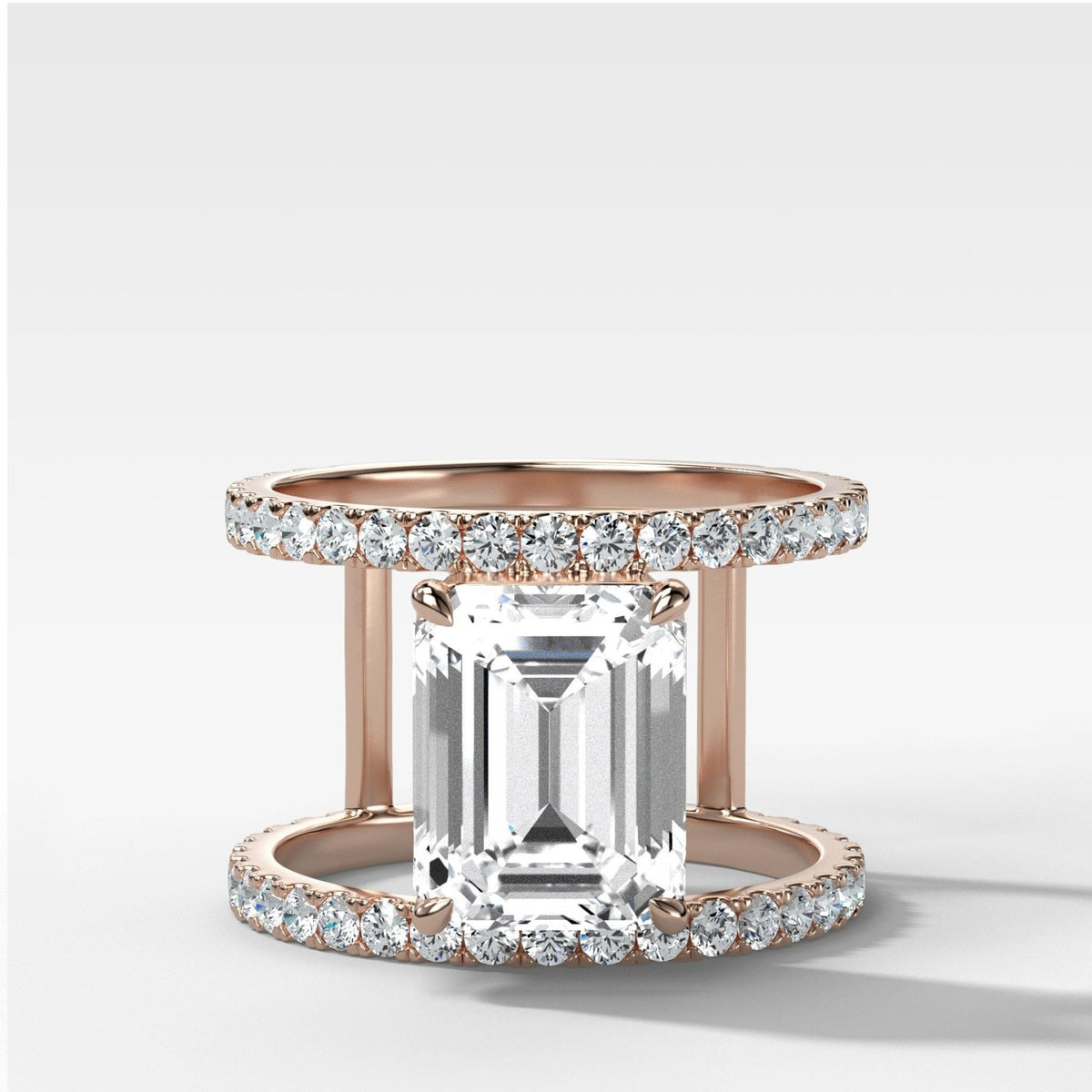 Double Row Gap Engagement Ring With Emerald Cut Diamond - GOODSTONE