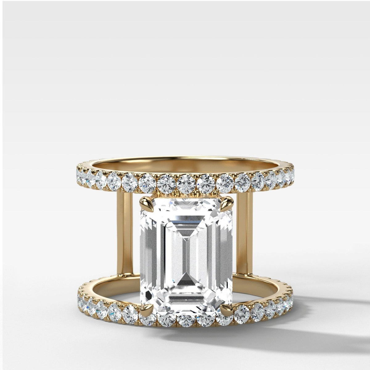 Double Row Gap Engagement Ring Emerald Cut Diamond