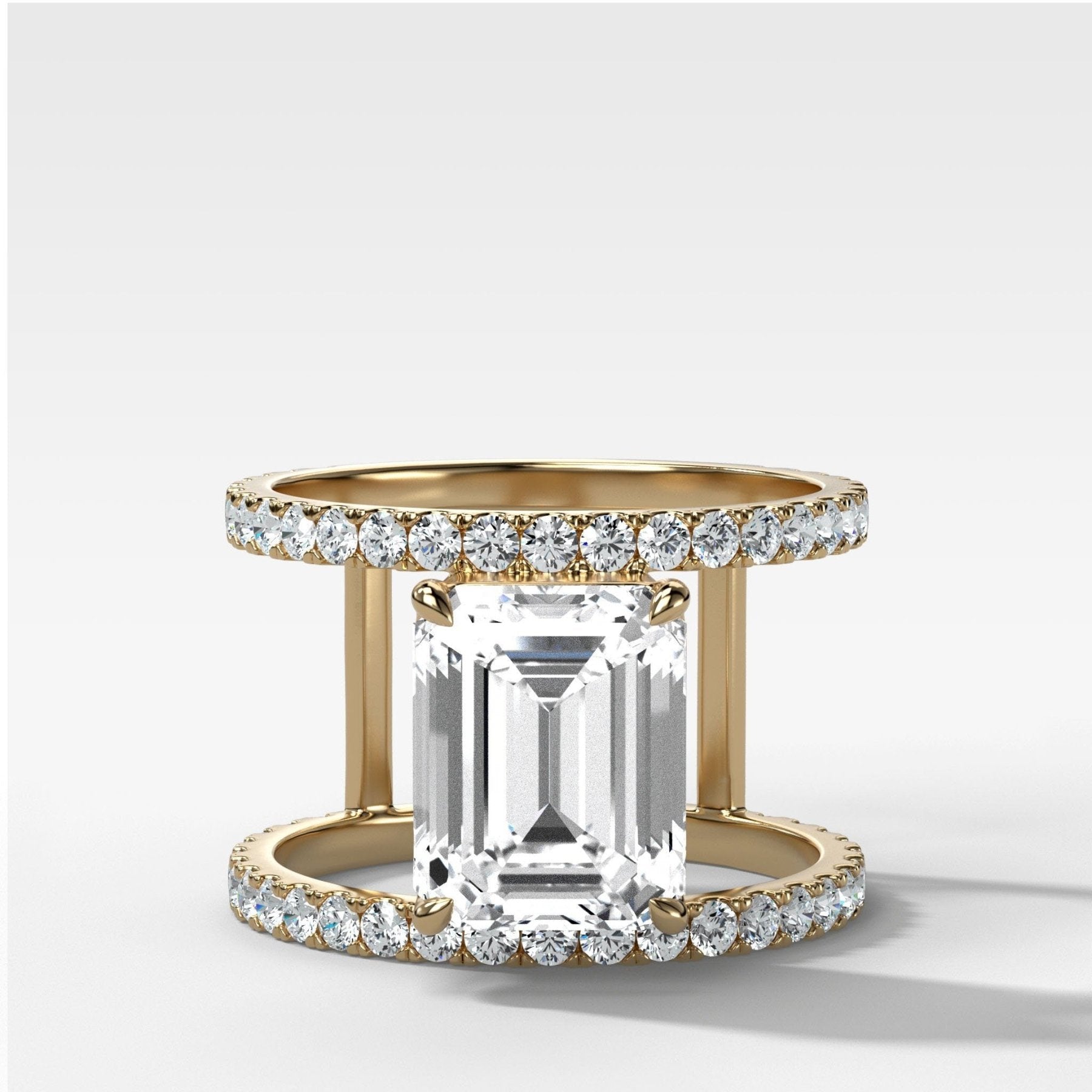 Double Row Gap Engagement Ring With Emerald Cut Diamond - GOODSTONE