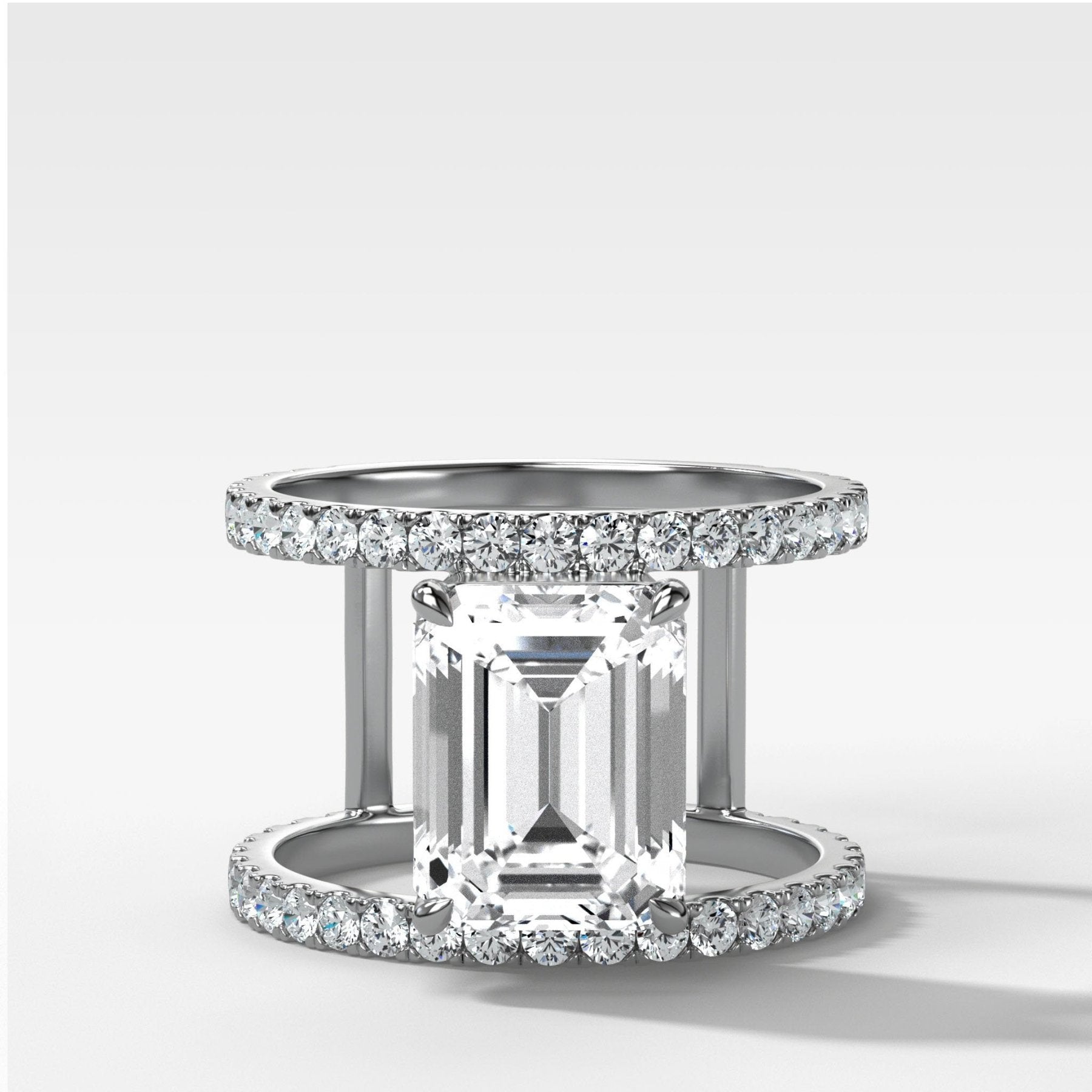 Double Row Gap Engagement Ring With Emerald Cut Diamond - GOODSTONE