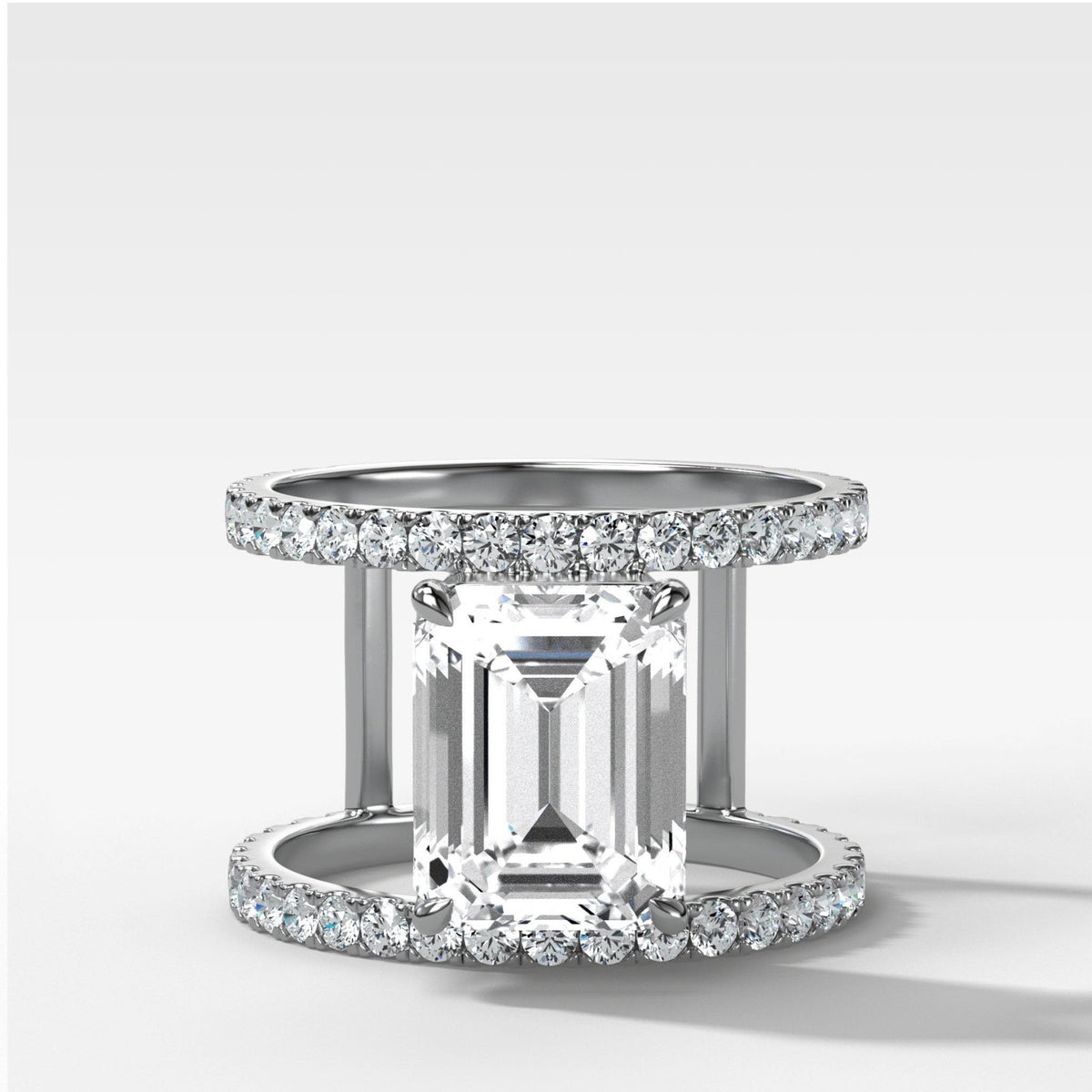 Double Row Gap Engagement Ring With Emerald Cut Diamond - GOODSTONE