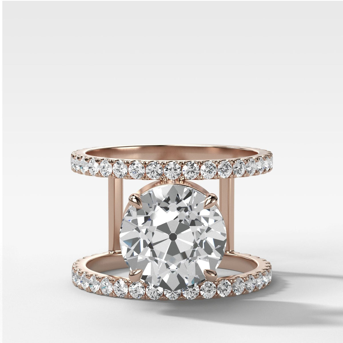 Double Row Gap Engagement Ring With Old Euro Cut Diamond - GOODSTONE