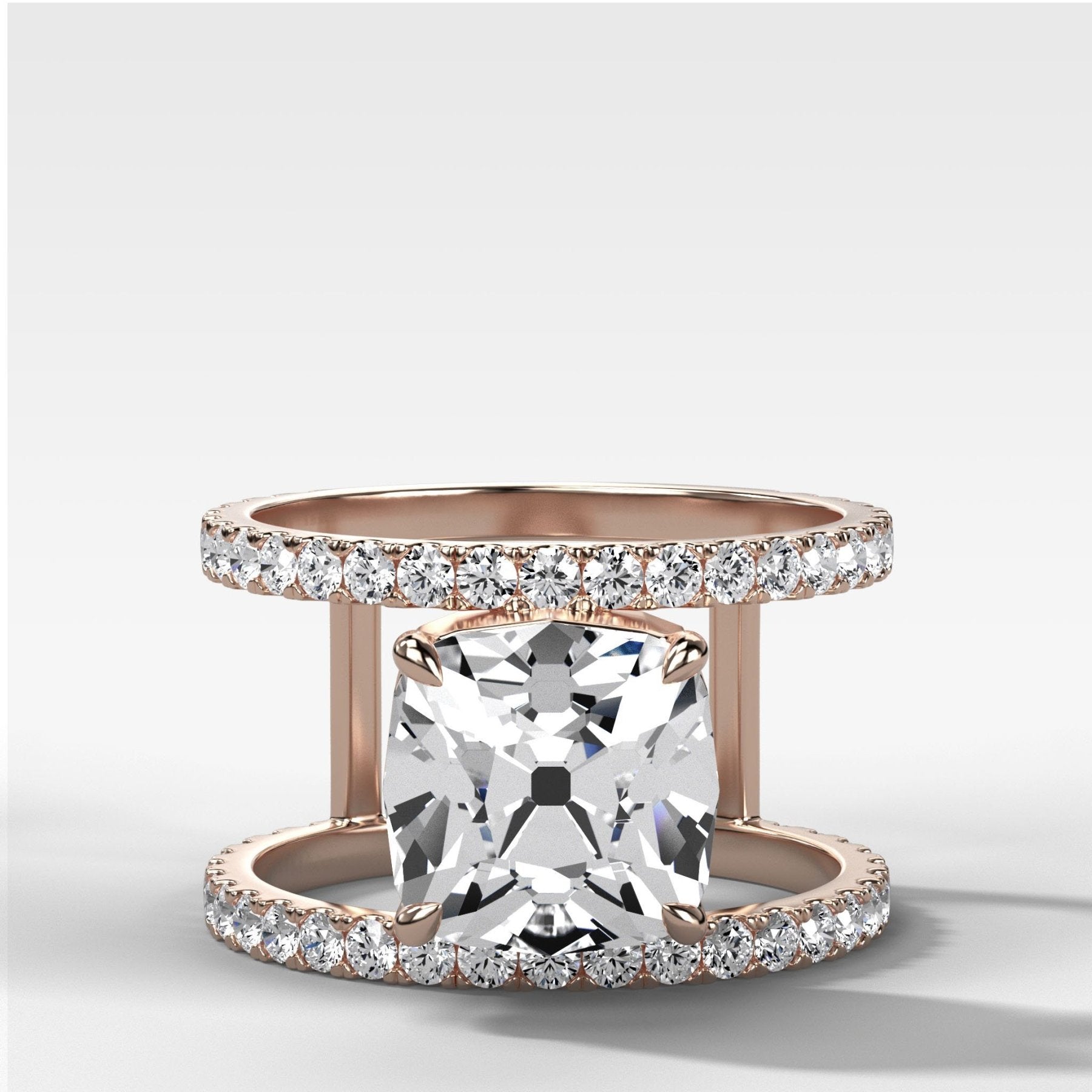 Double Row Gap Engagement Ring With Old Mine Cut Diamond - GOODSTONE