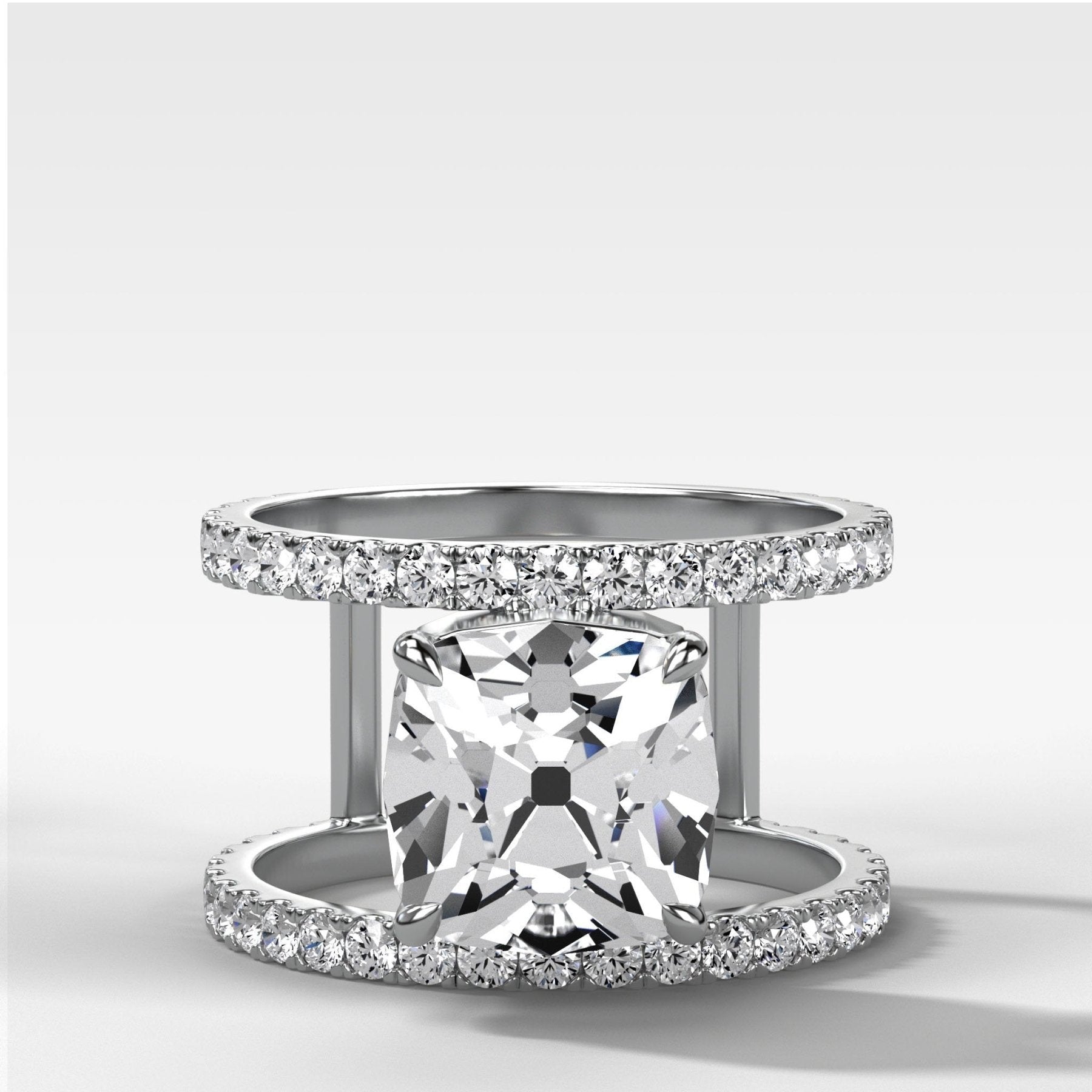 Double Row Gap Engagement Ring With Old Mine Cut Diamond - GOODSTONE