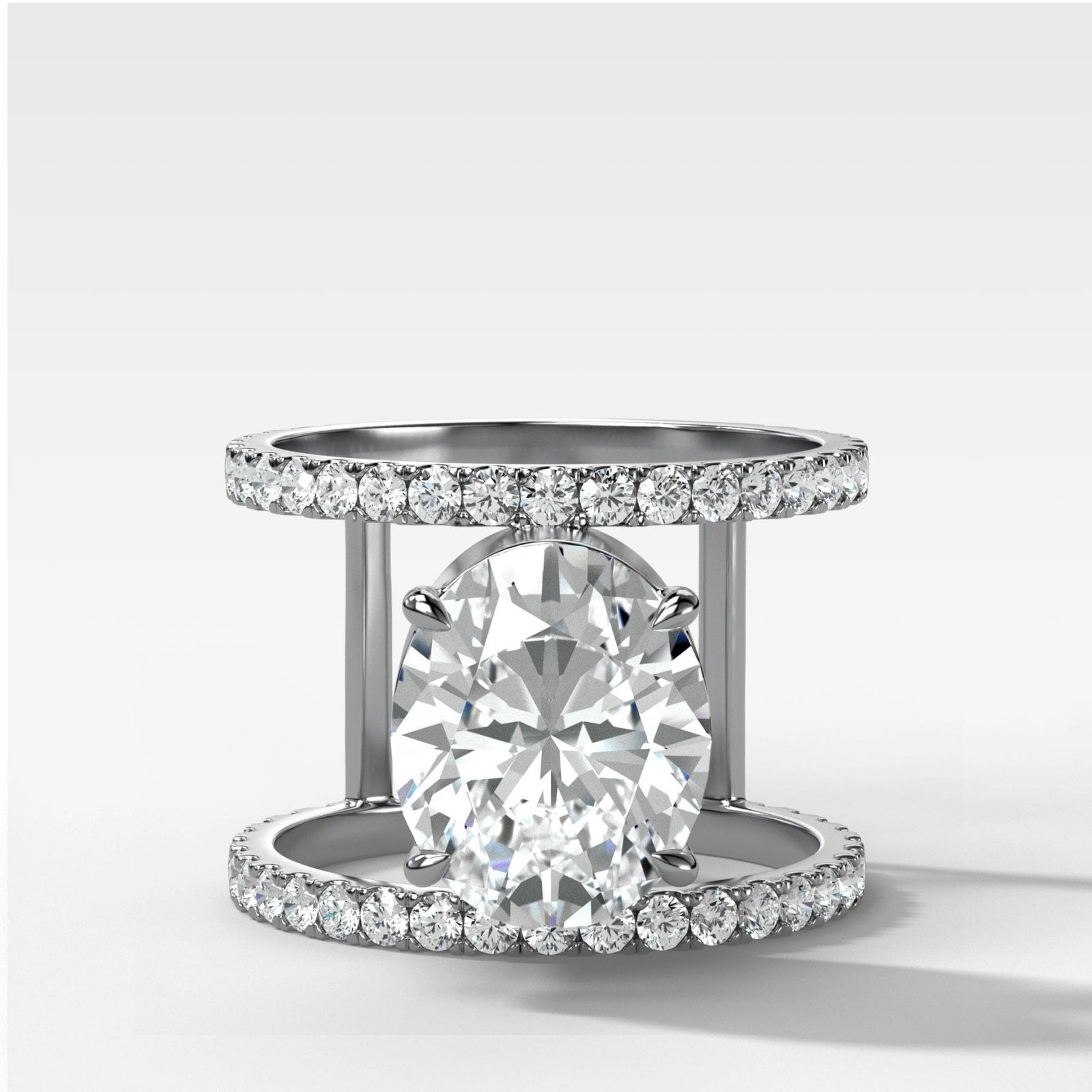 Double Row Gap Engagement Ring With Oval Cut Diamond - GOODSTONE