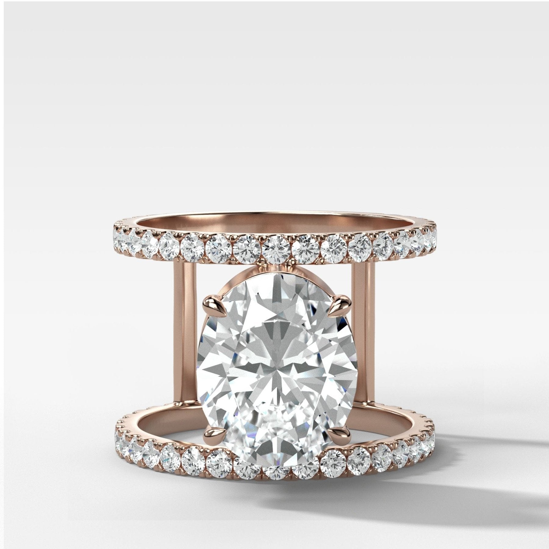 Double Row Gap Engagement Ring With Oval Cut Diamond - GOODSTONE