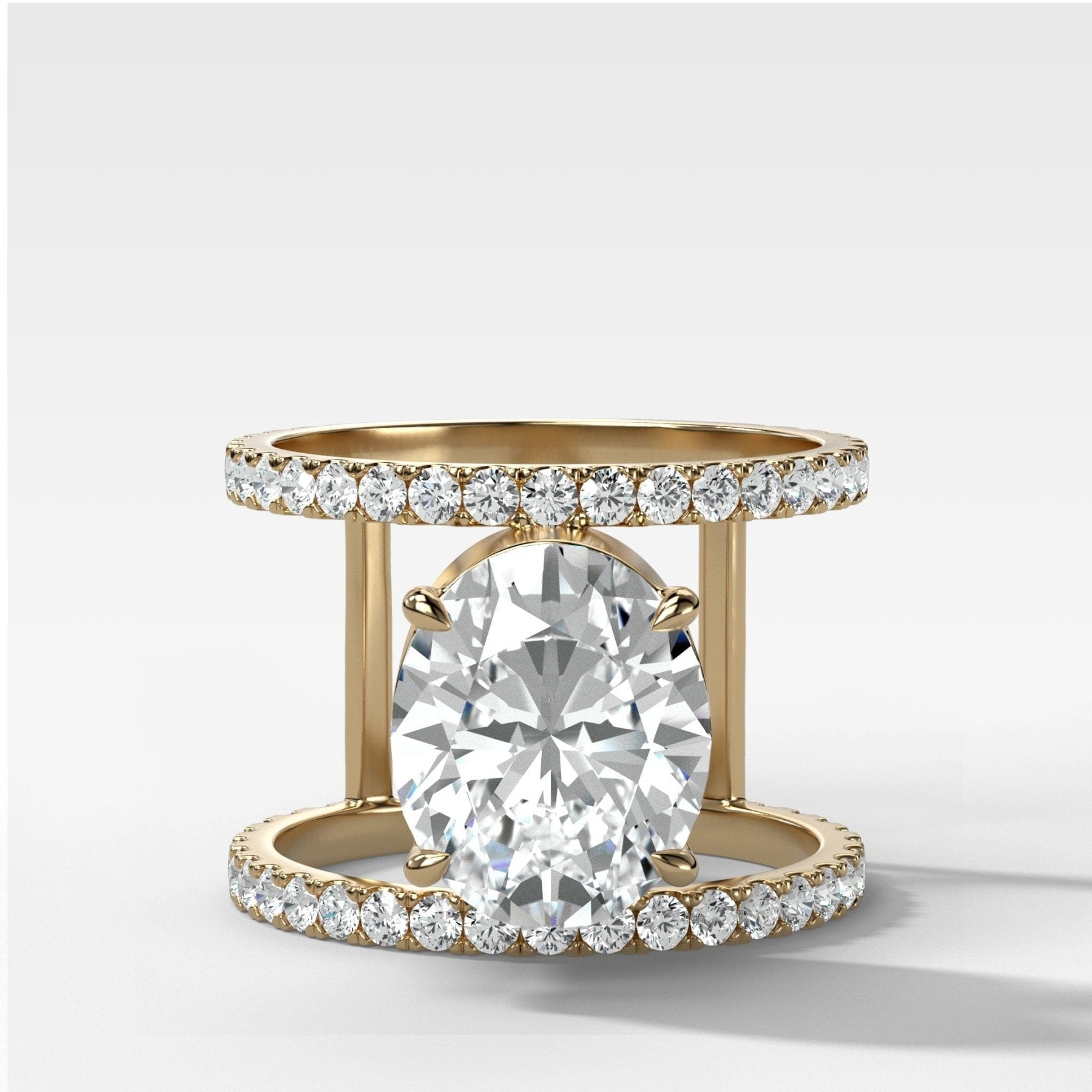 Double Row Gap Engagement Ring With Oval Cut Diamond - GOODSTONE