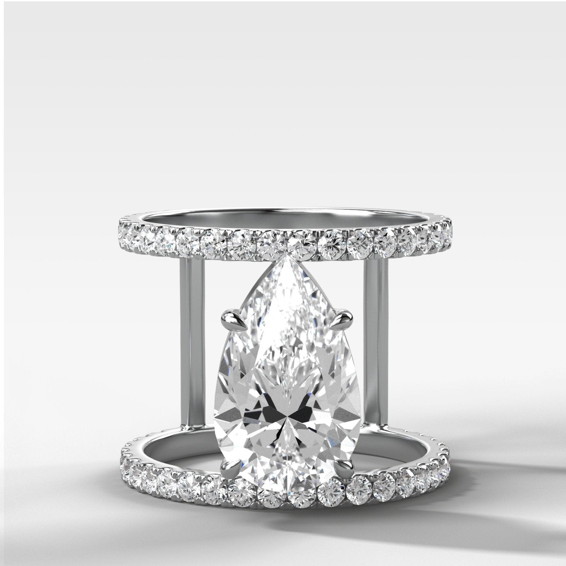 Double Row Gap Engagement Ring With Pear Cut Diamond - GOODSTONE