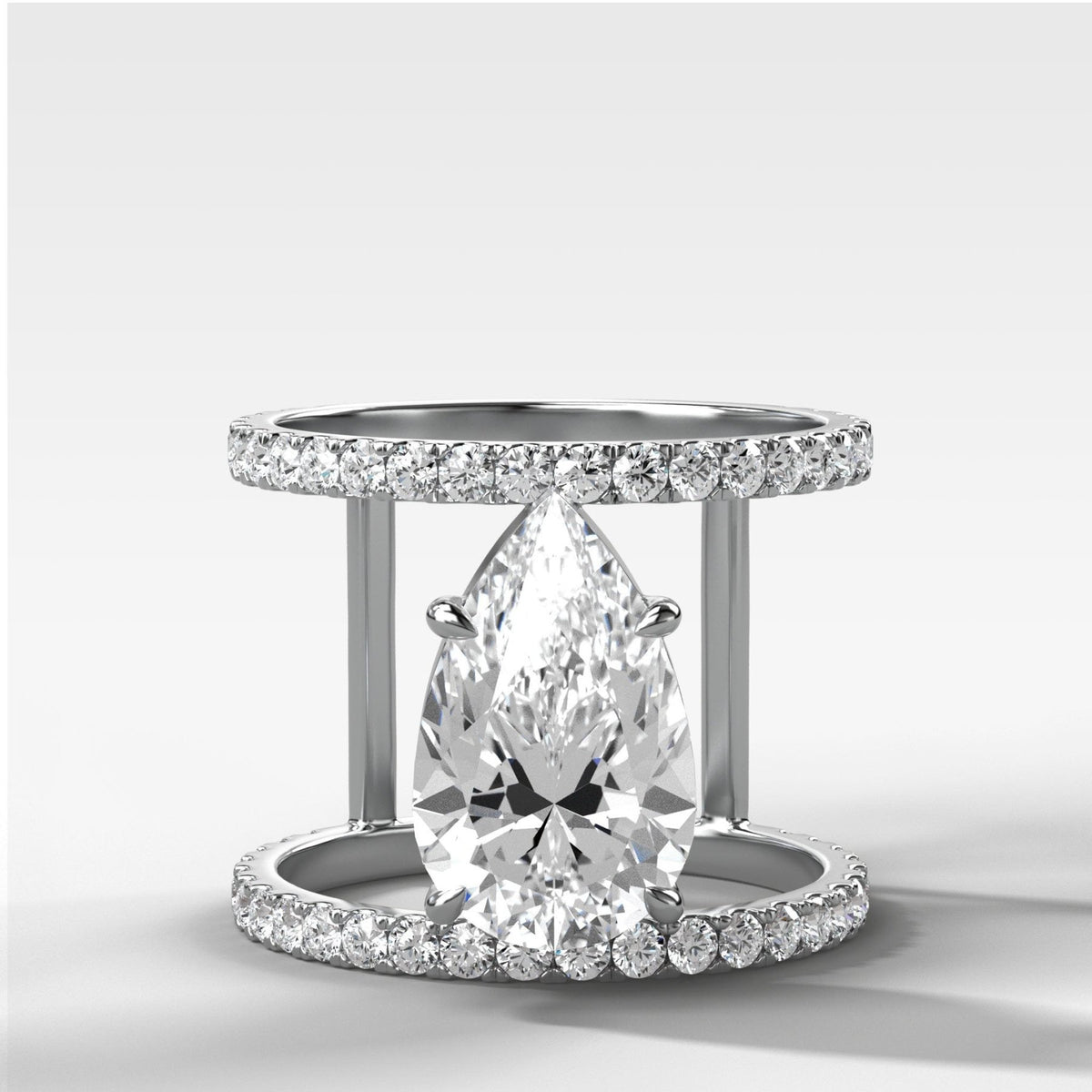 Double Row Gap Engagement Ring With Pear Cut Diamond - GOODSTONE