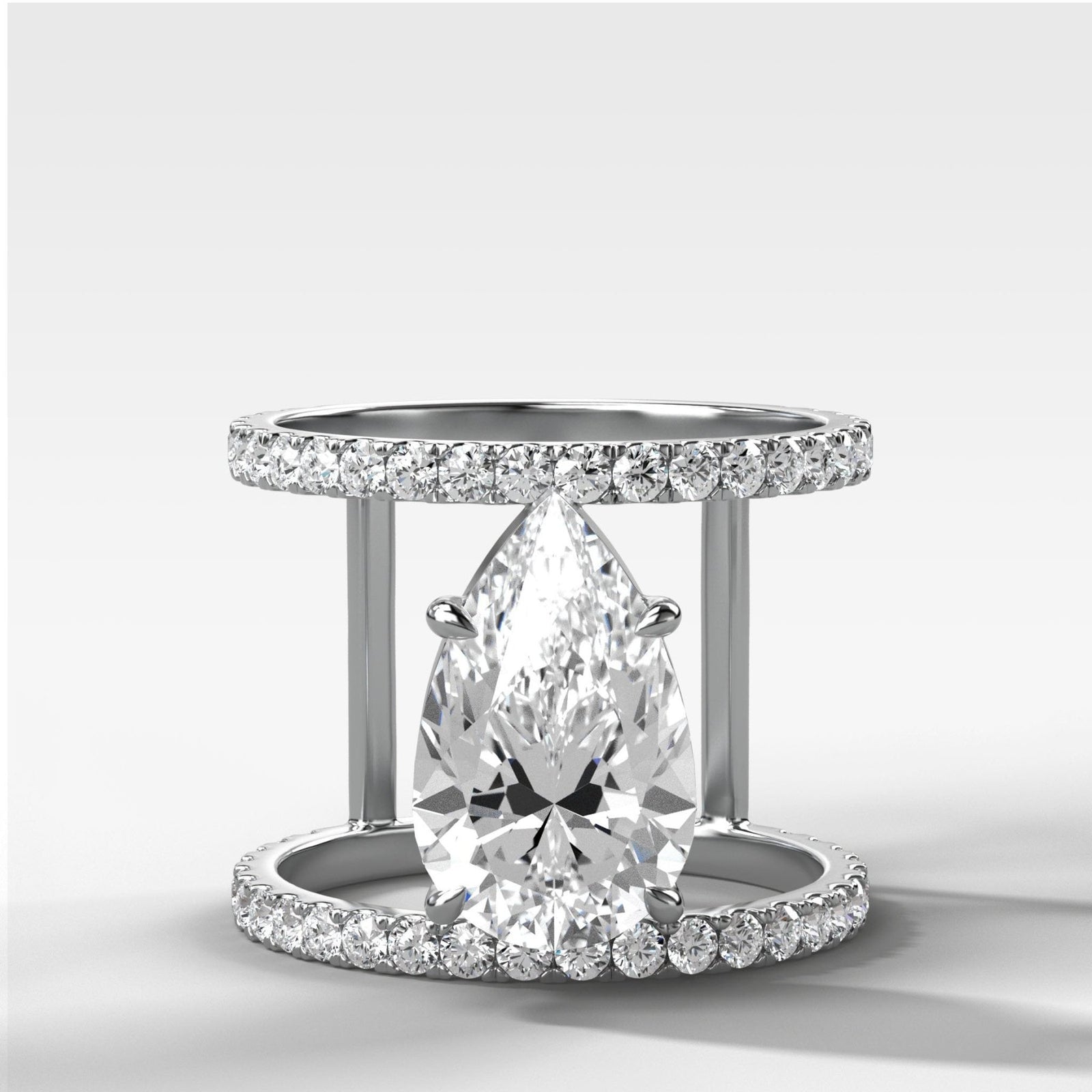 Double Row Gap Engagement Ring With Pear Cut Diamond - GOODSTONE