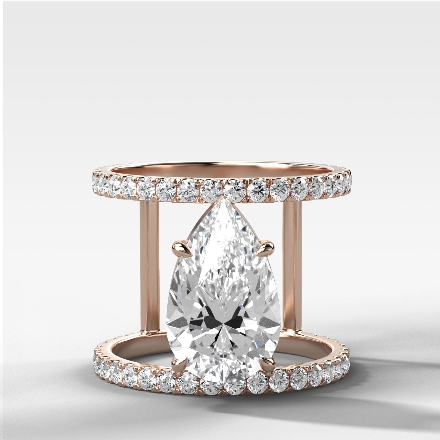 Double Row Gap Engagement Ring With Pear Cut Diamond - GOODSTONE