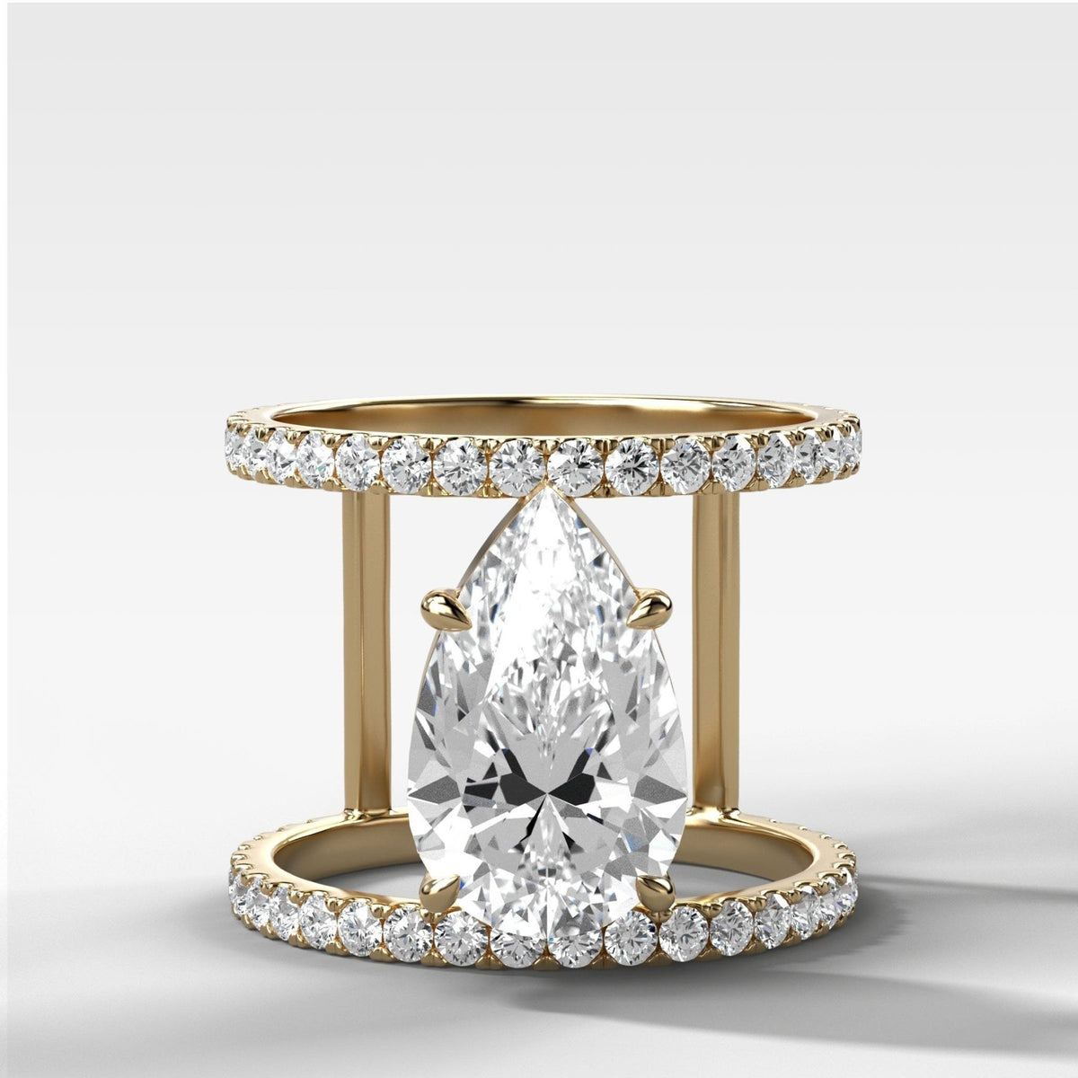 Double Row Gap Engagement Ring With Pear Cut Diamond