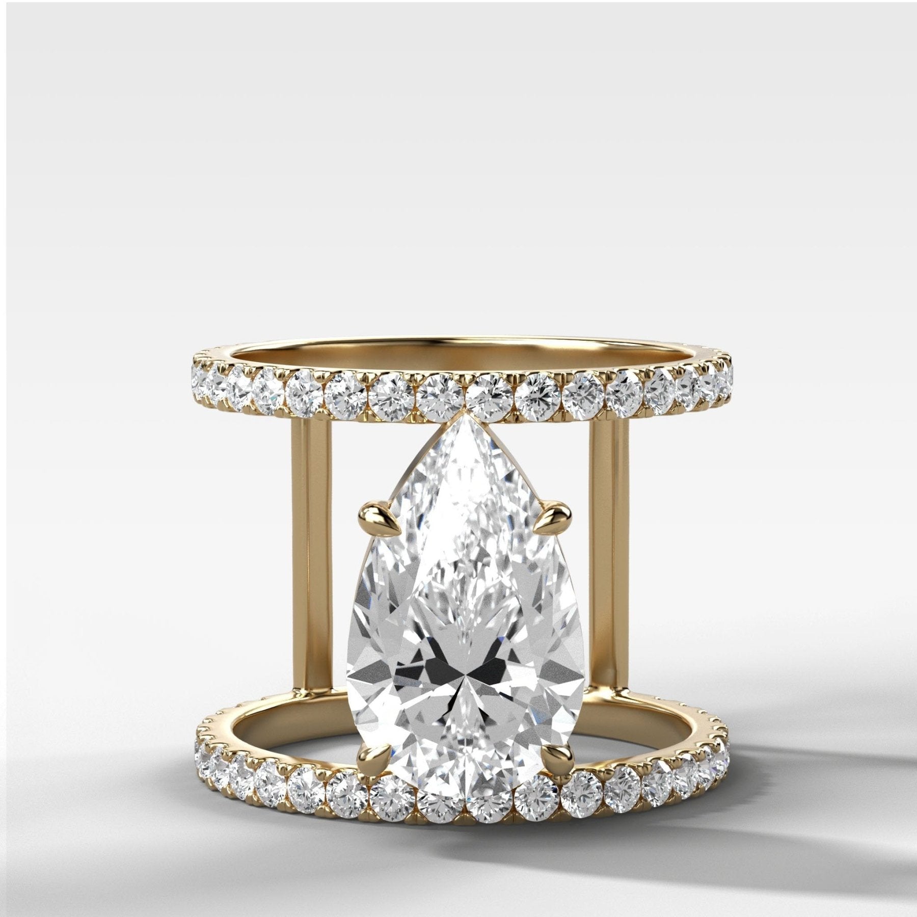 Double Row Gap Engagement Ring With Pear Cut Diamond - GOODSTONE