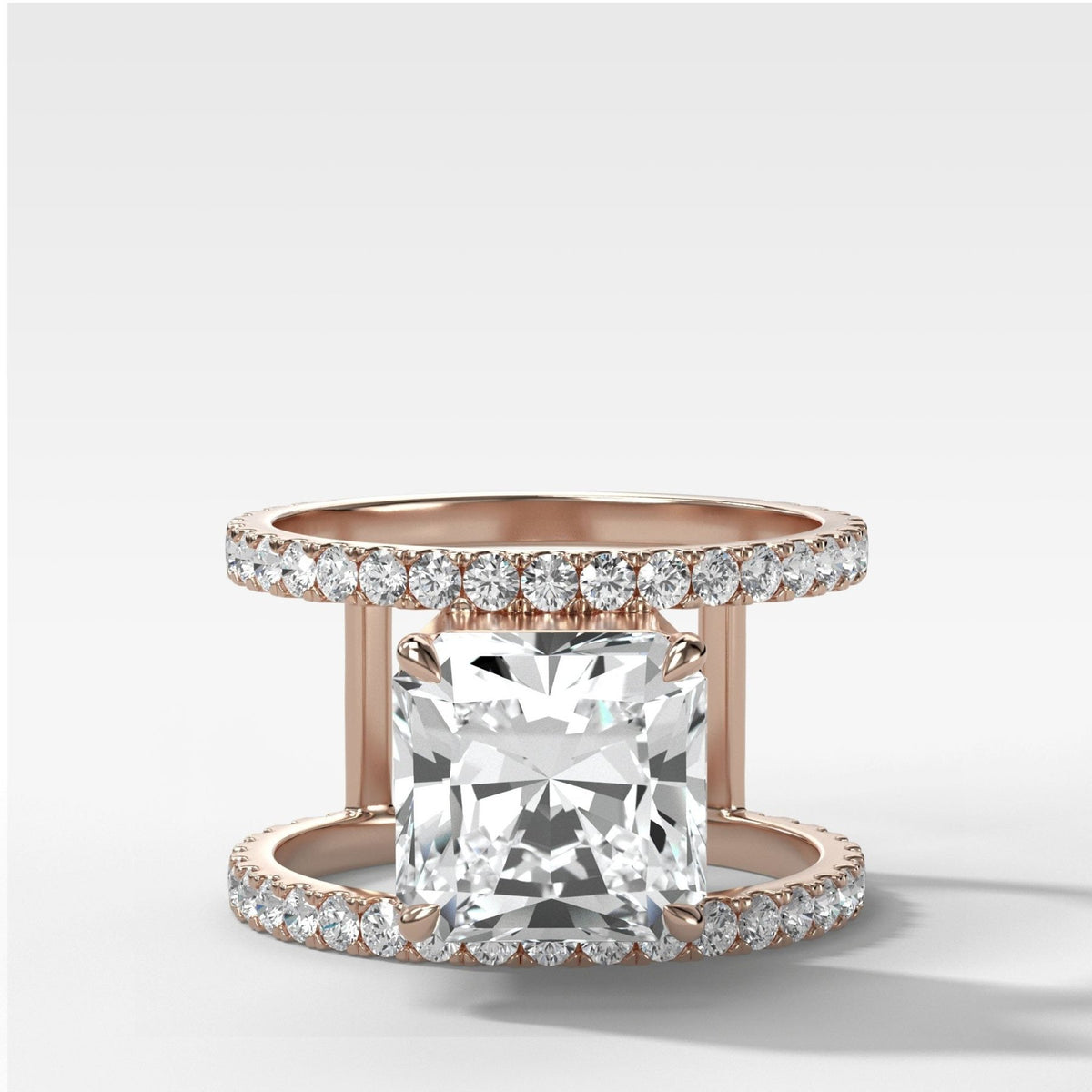 Double Row Gap Engagement Ring With Radiant Square Cut Diamond - GOODSTONE