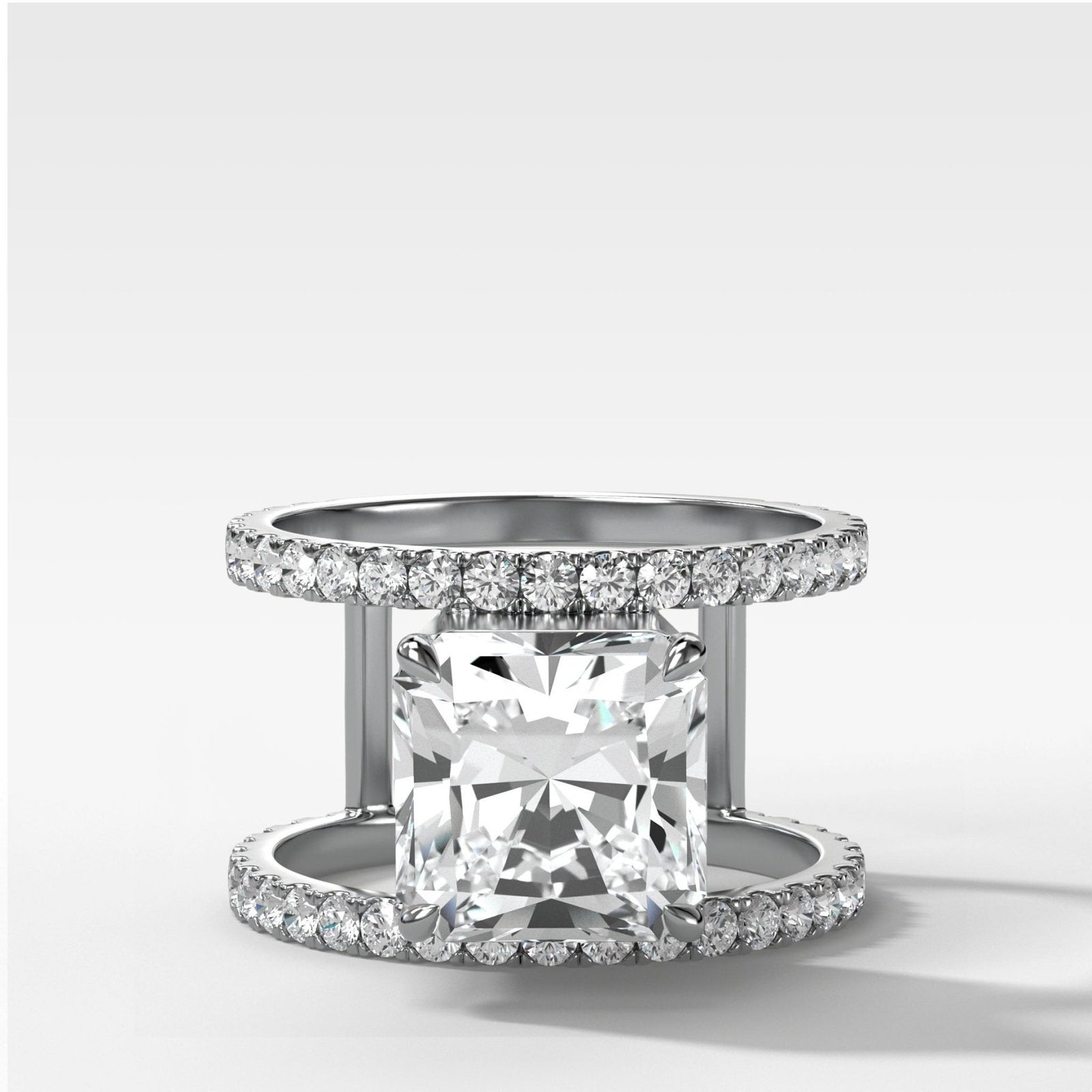 Double Row Gap Engagement Ring With Radiant Square Cut Diamond - GOODSTONE