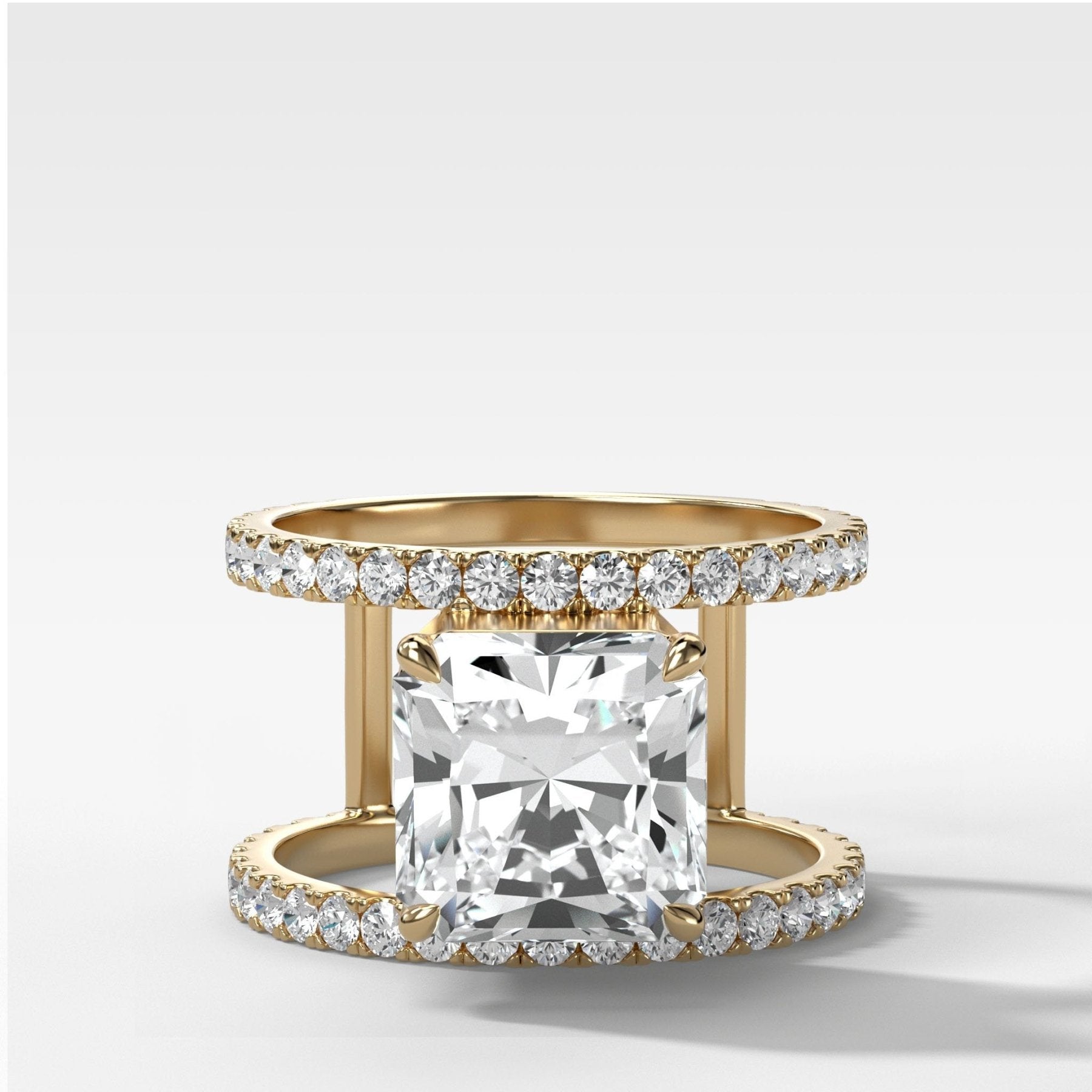 Double Row Gap Engagement Ring With Radiant Square Cut Diamond - GOODSTONE