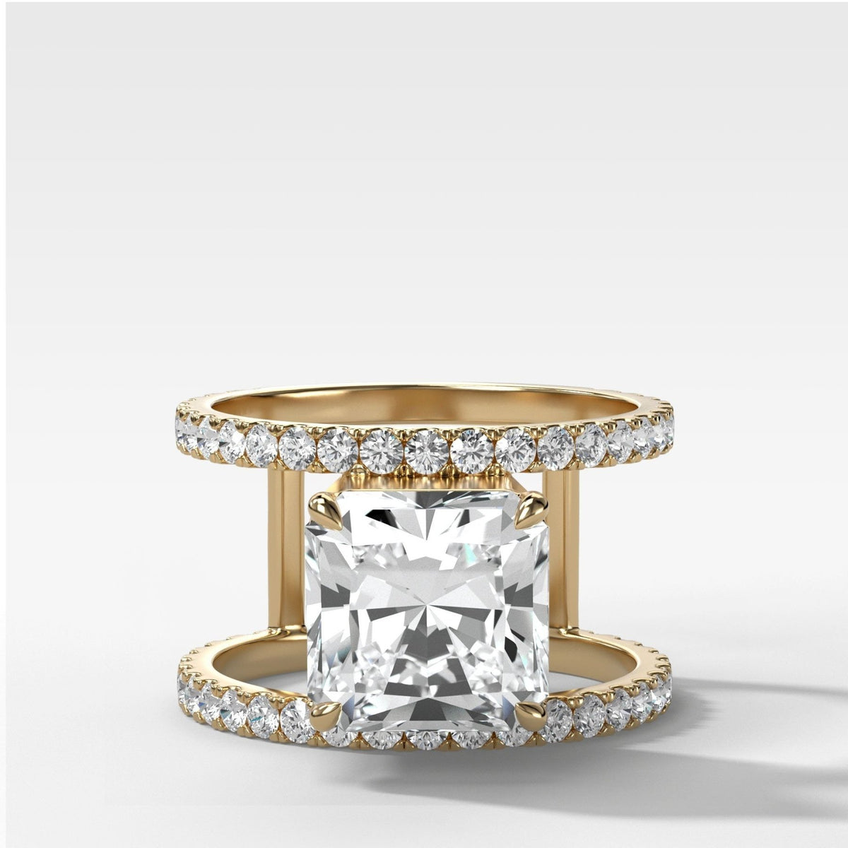 Double Row Gap Engagement Ring With Radiant Square Cut Diamond - GOODSTONE