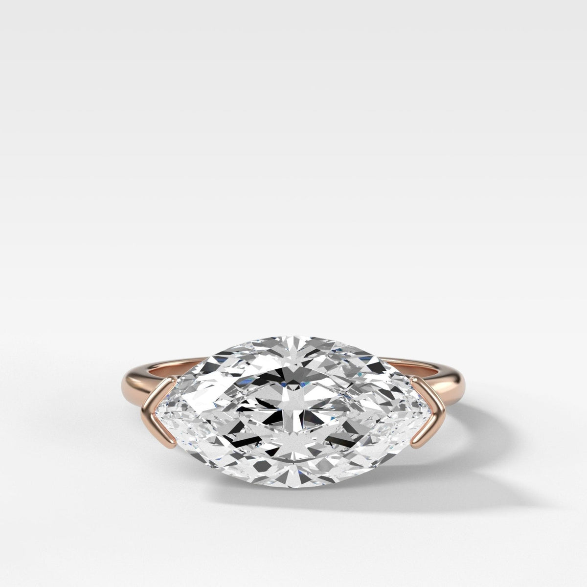East West Half Bezel Solitaire Engagement Ring With Marquise Cut Diamond - GOODSTONE