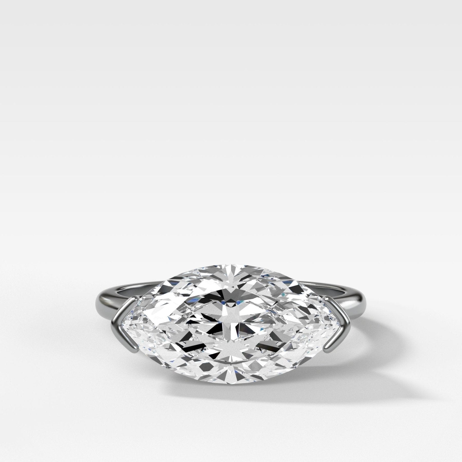 East West Half Bezel Solitaire Engagement Ring With Marquise Cut Diamond - GOODSTONE