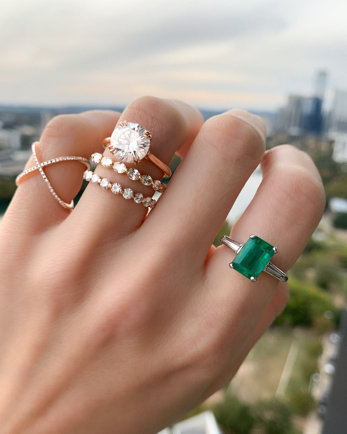 Emerald Cut Green Emerald Translunar Engagement Ring - GOODSTONE