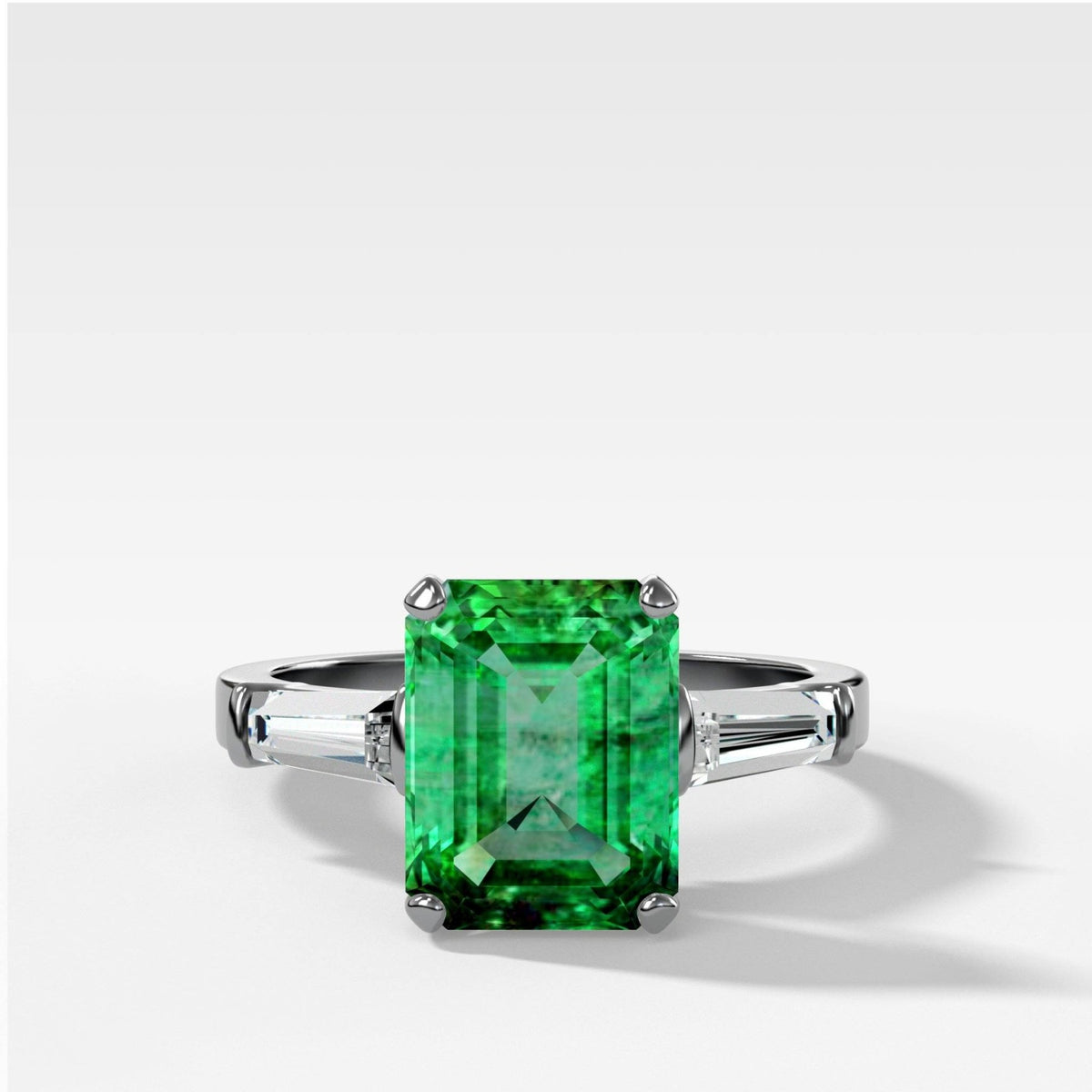 Emerald Cut Green Emerald Translunar Engagement Ring - GOODSTONE