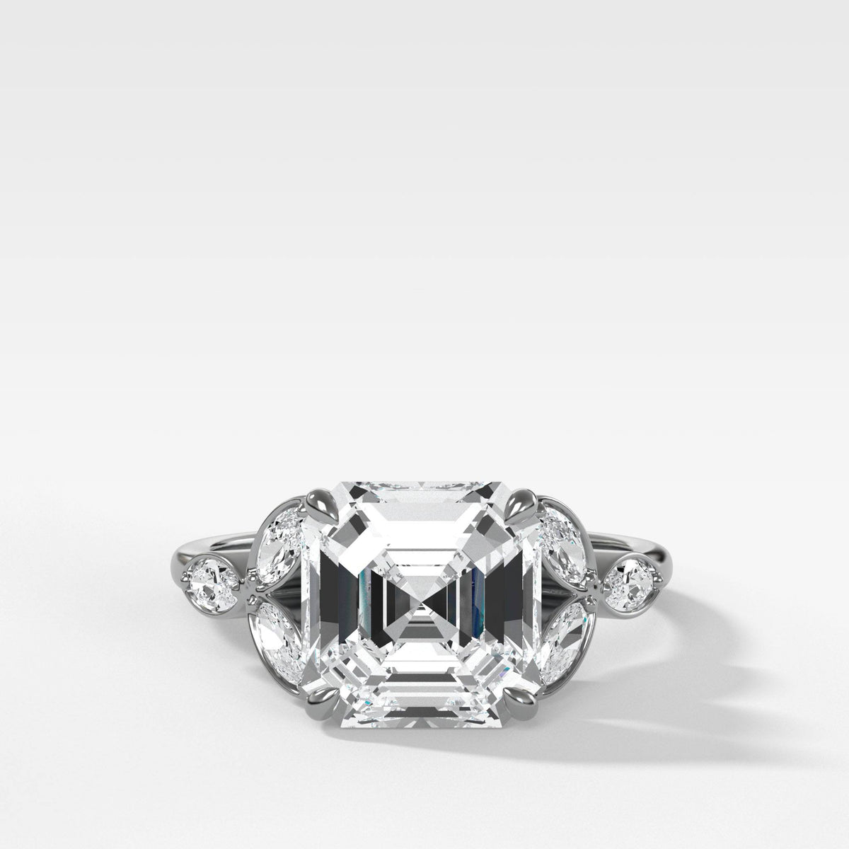 Laurel Ring With Asscher Cut by Good Stone in White Gold