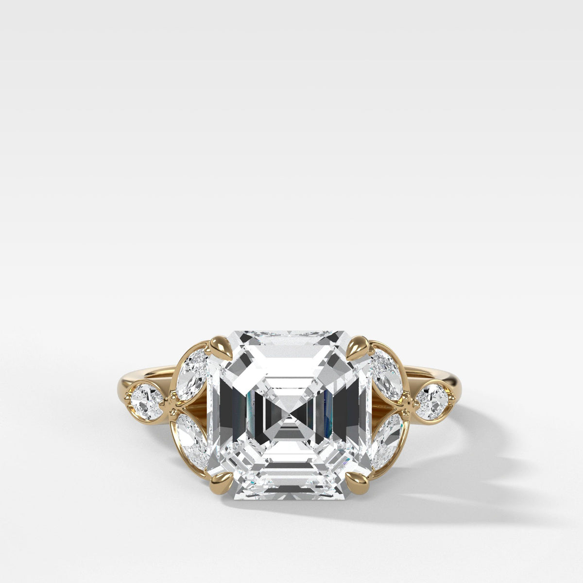 Laurel Ring With Asscher Cut by Good Stone in Yellow Gold
