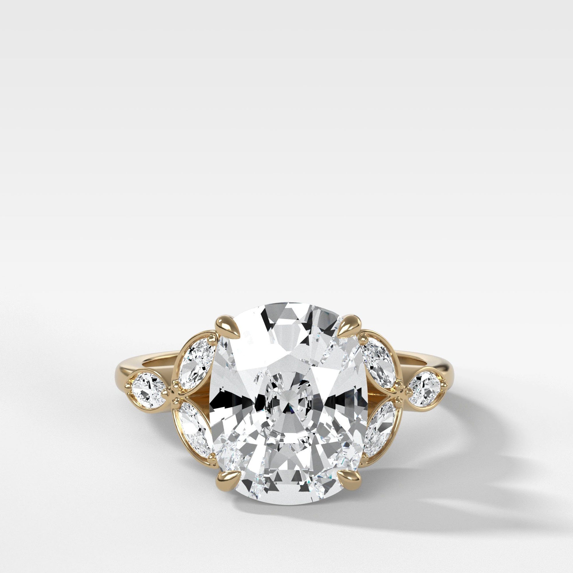 Laurel Ring With Elongated Cushion Cut by Good Stone in Yellow Gold