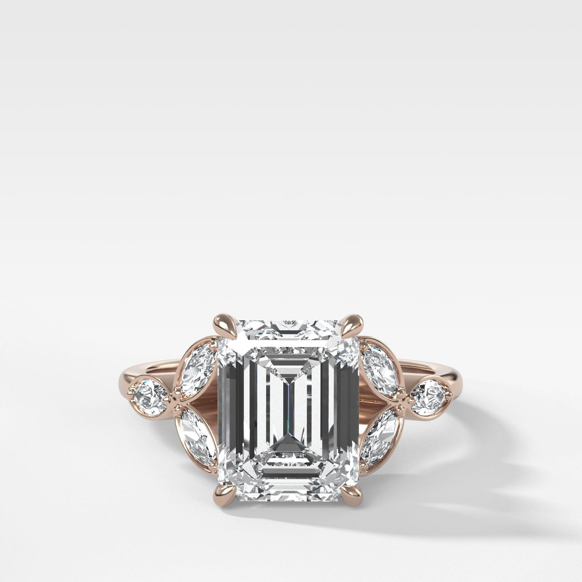 Laurel Ring With North South Emerald Cut by Good Stone in Rose Gold
