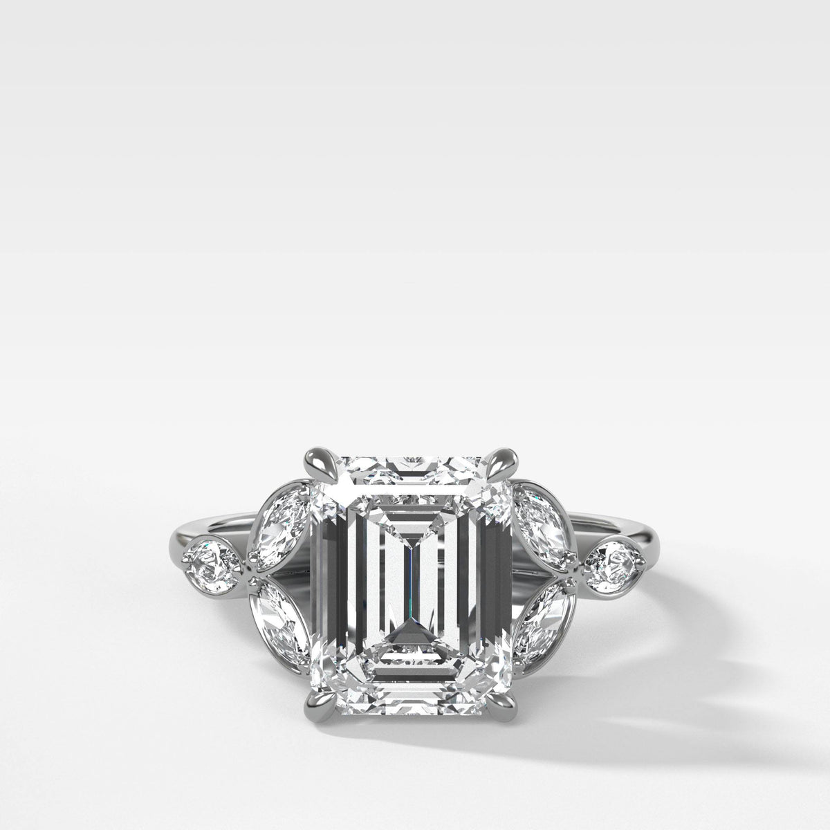 Laurel Ring With North South Emerald Cut by Good Stone in White Gold