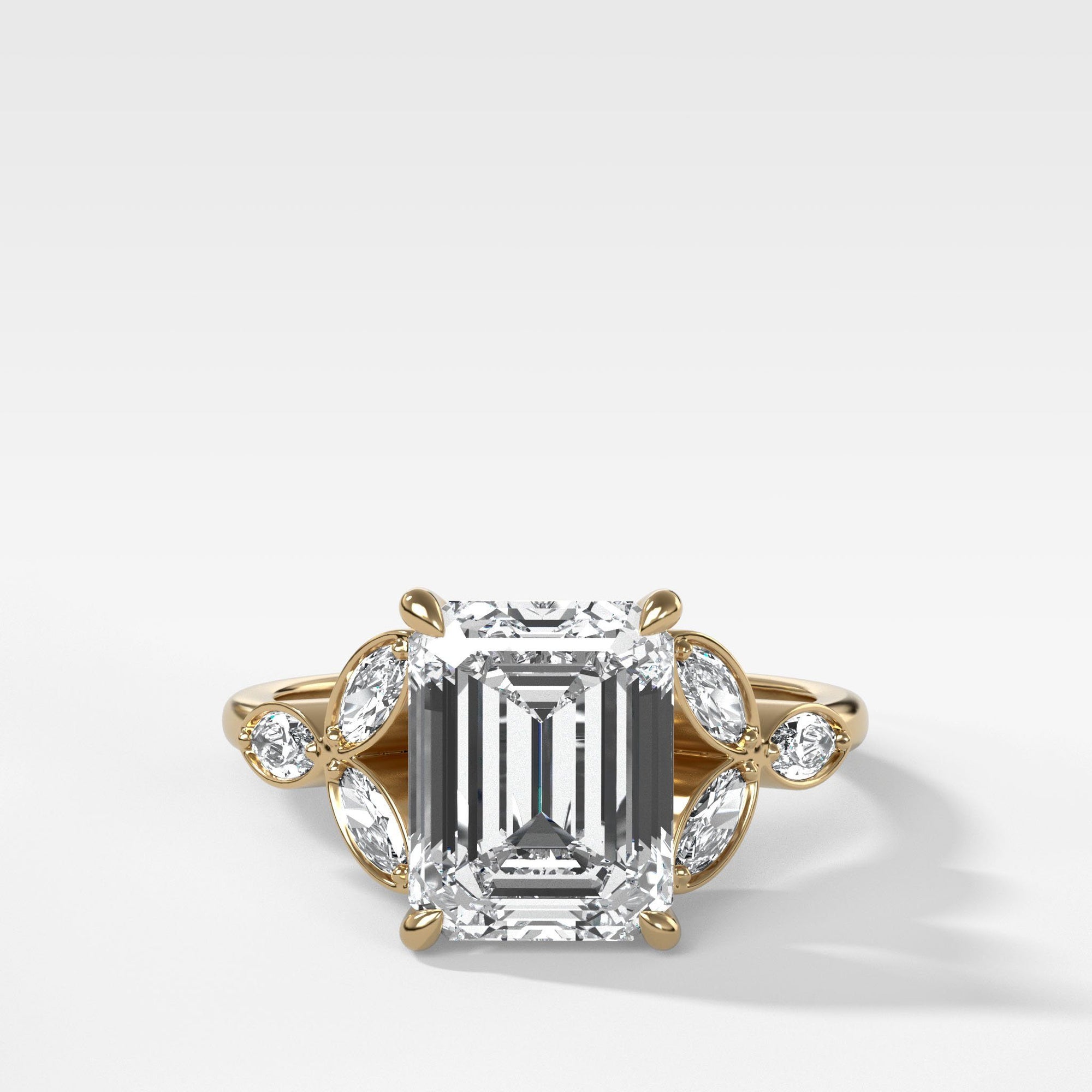 Laurel Ring With North South Emerald Cut by Good Stone in Yellow Gold
