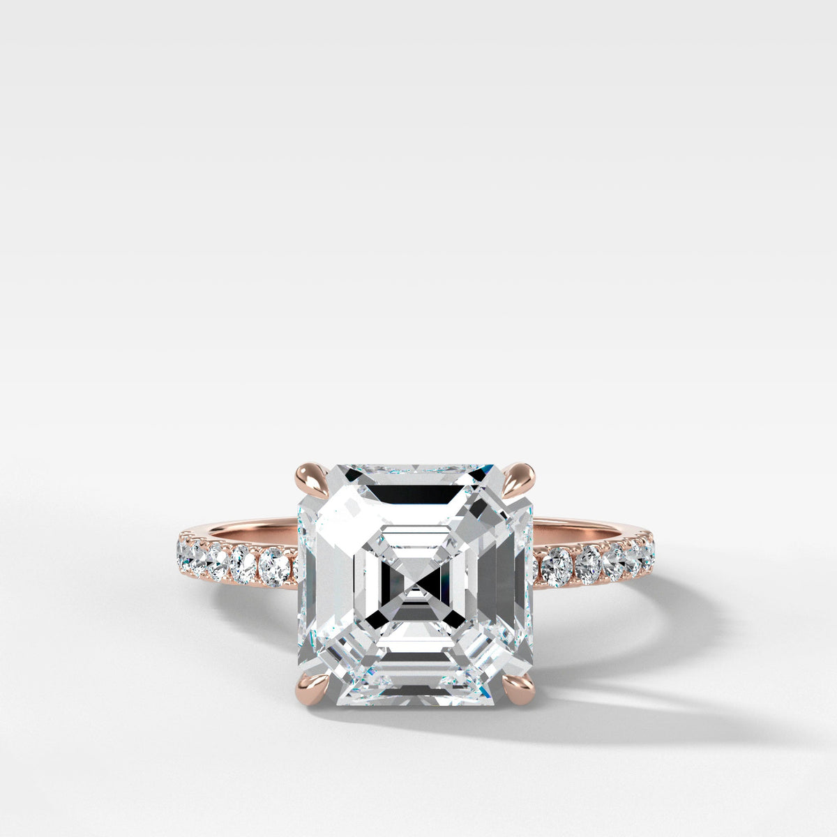Pavé Engagement Ring With Asscher Cut in Rose Gold by Good Stone