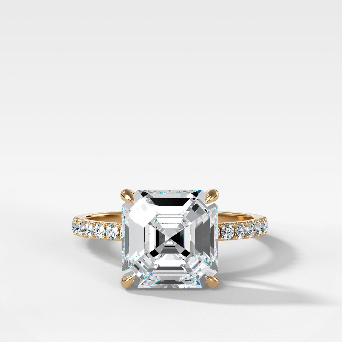 Pavé Engagement Ring With Asscher Cut in Yellow Gold by Good Stone