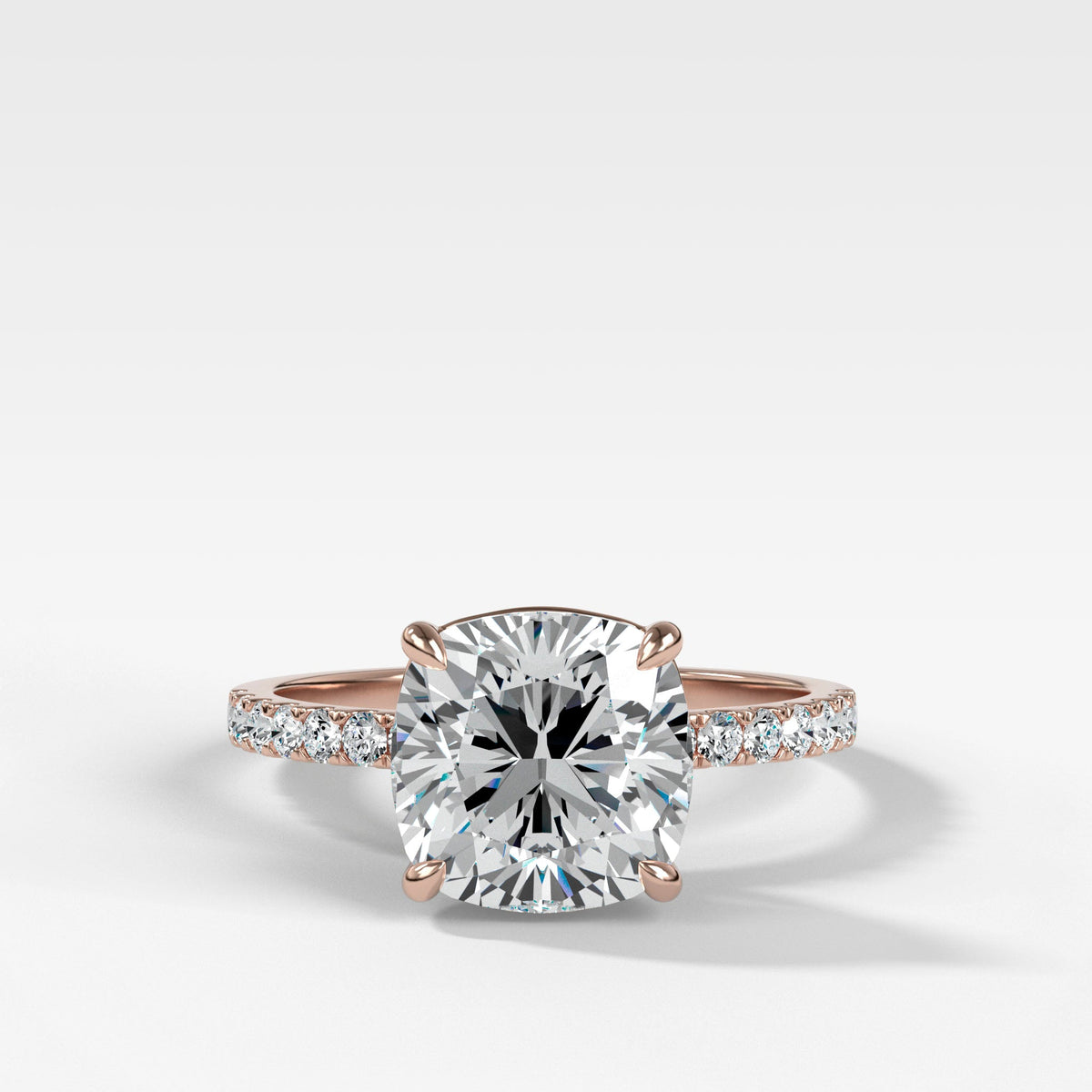 Pavé Engagement Ring With Cushion Cut by Good Stone in Rose Gold