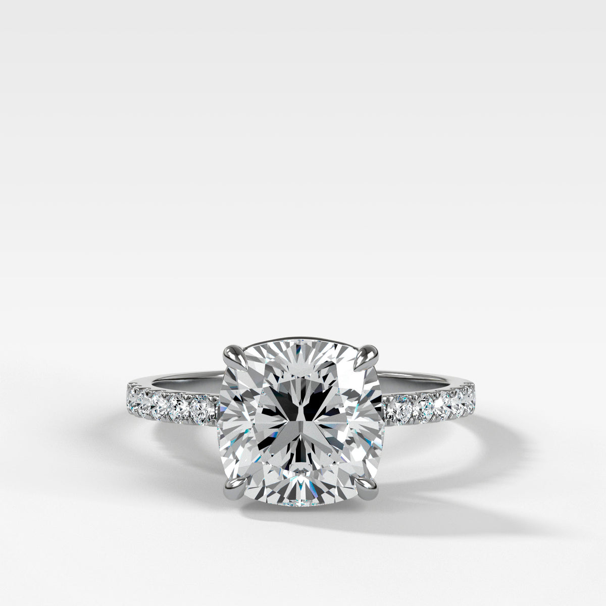 Pavé Engagement Ring With Cushion Cut by Good Stone in White Gold