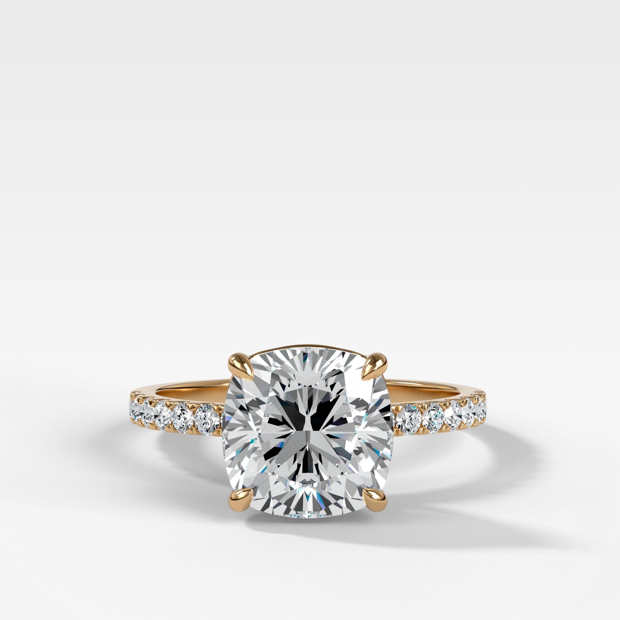Pavé Engagement Ring With Cushion Cut by Good Stone in Yellow Gold