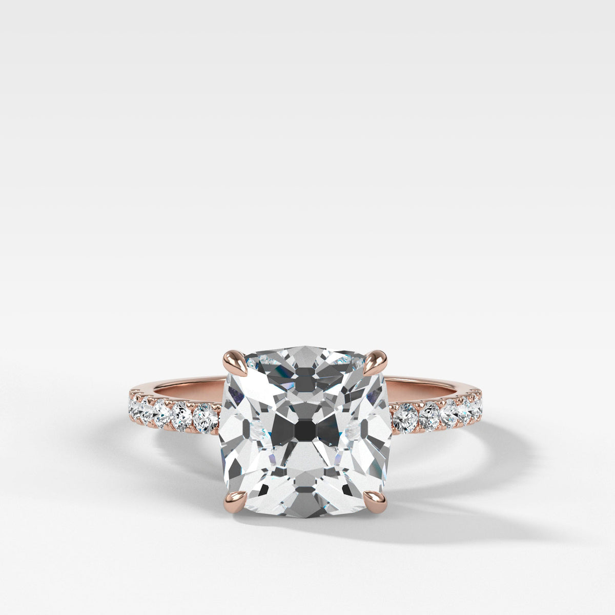 Pavé Engagement Ring With Old Mine Cut by Good Stone Rose Gold