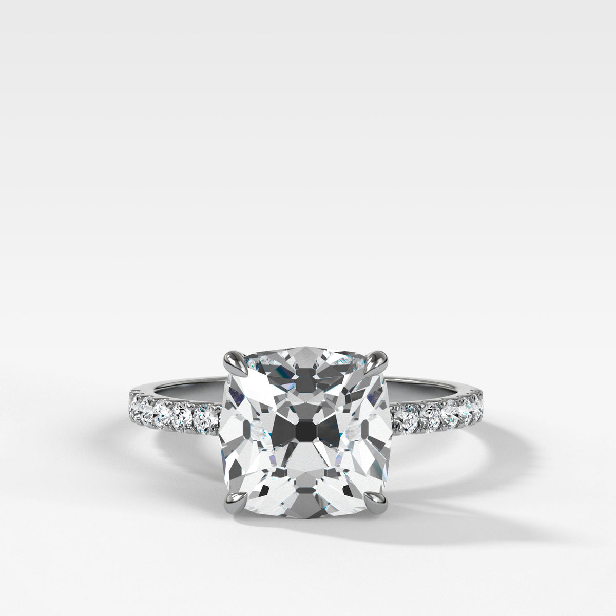 Pavé Engagement Ring With Old Mine Cut by Good Stone White Gold