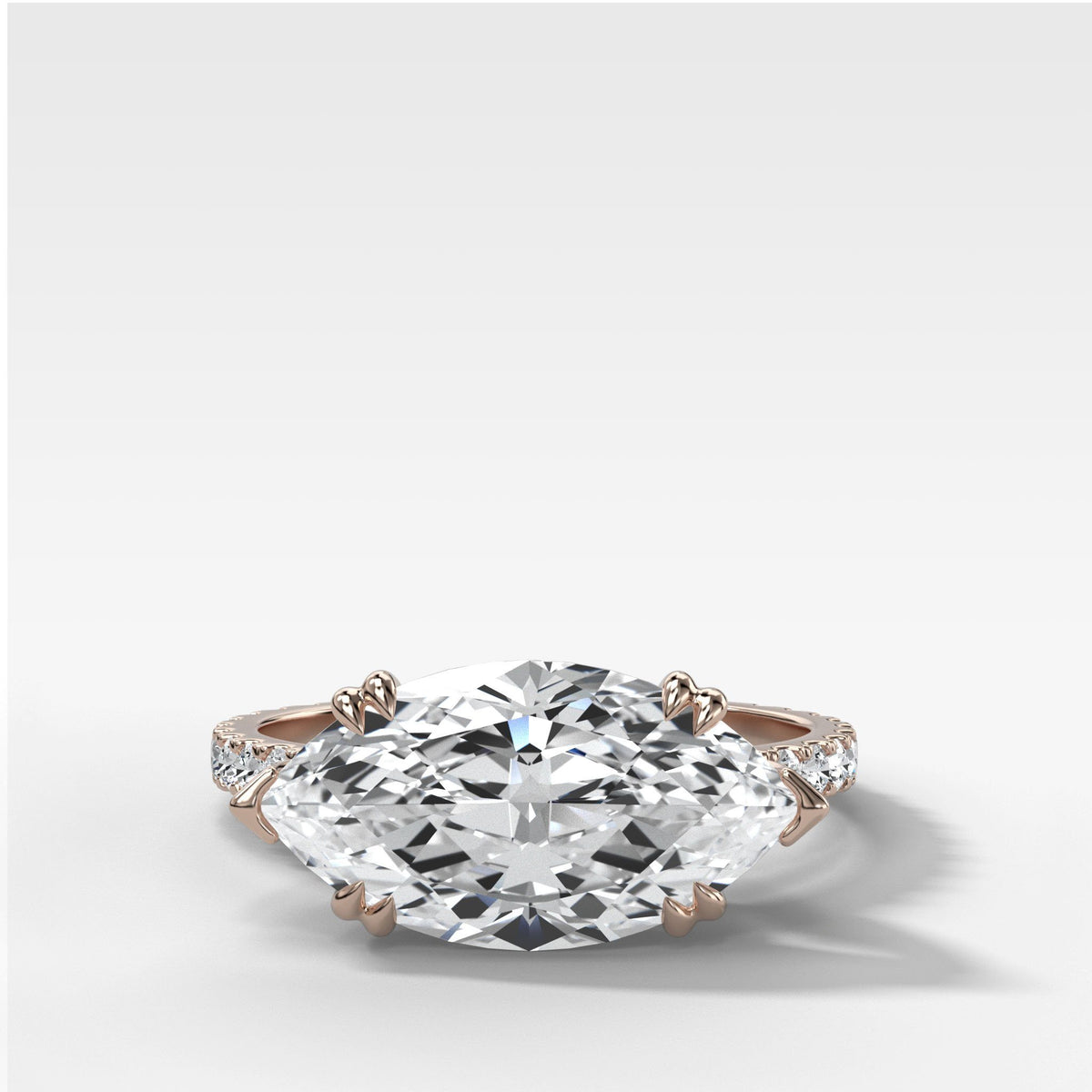 Signature Pavé Engagement Ring With East West Marquise Cut by Good Stone in Rose Gold