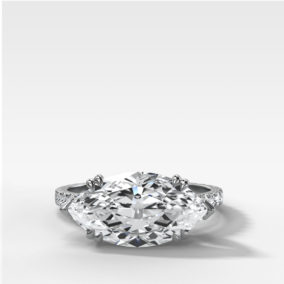Signature Pavé Engagement Ring With East West Marquise Cut by Good Stone in White Gold