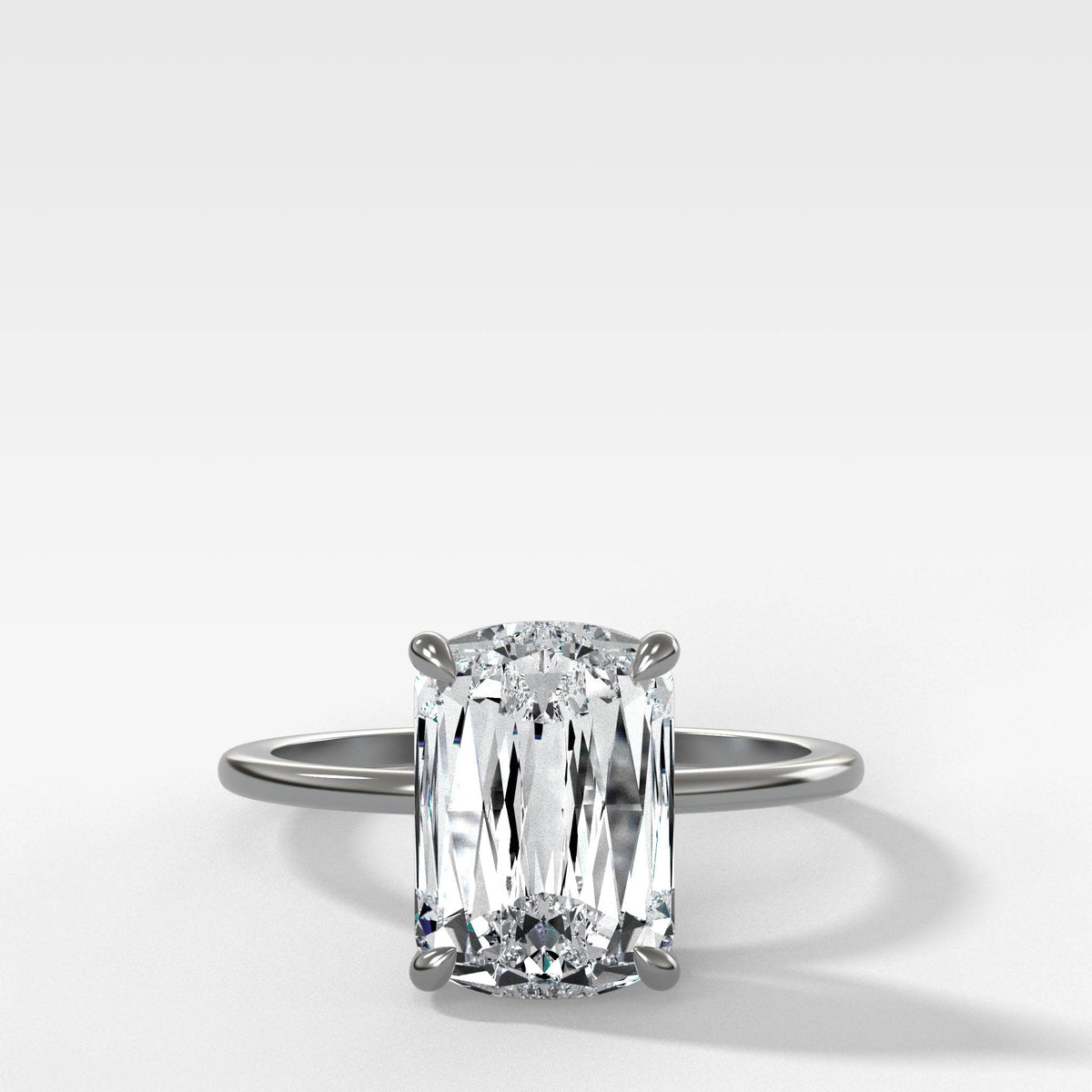 Thin + Simple Solitaire with 3.05Ct Crisscut Cushion Cut by Good Stone in White Gold
