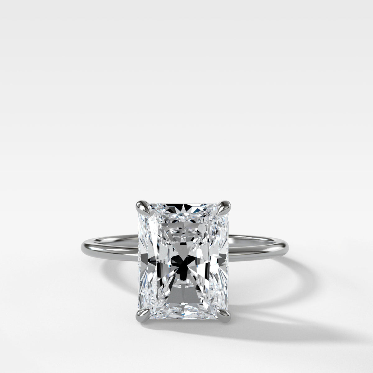 Thin + Simple Solitaire With Elongated Radiant Cut by Good Stone in White Gold